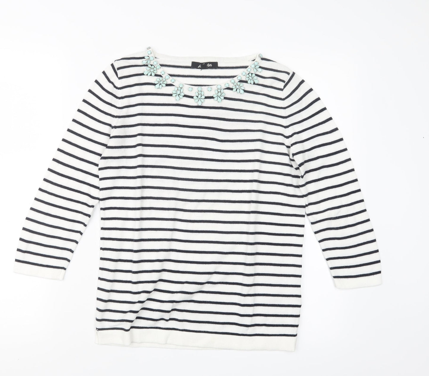 Belle Vere Womens White Striped Knit Pullover Jumper Size 10