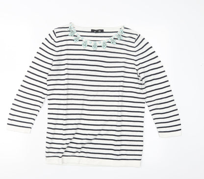 Belle Vere Womens White Striped Knit Pullover Jumper Size 10