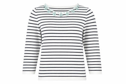 Belle Vere Womens White Striped Knit Pullover Jumper Size 10
