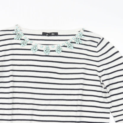 Belle Vere Womens White Striped Knit Pullover Jumper Size 10