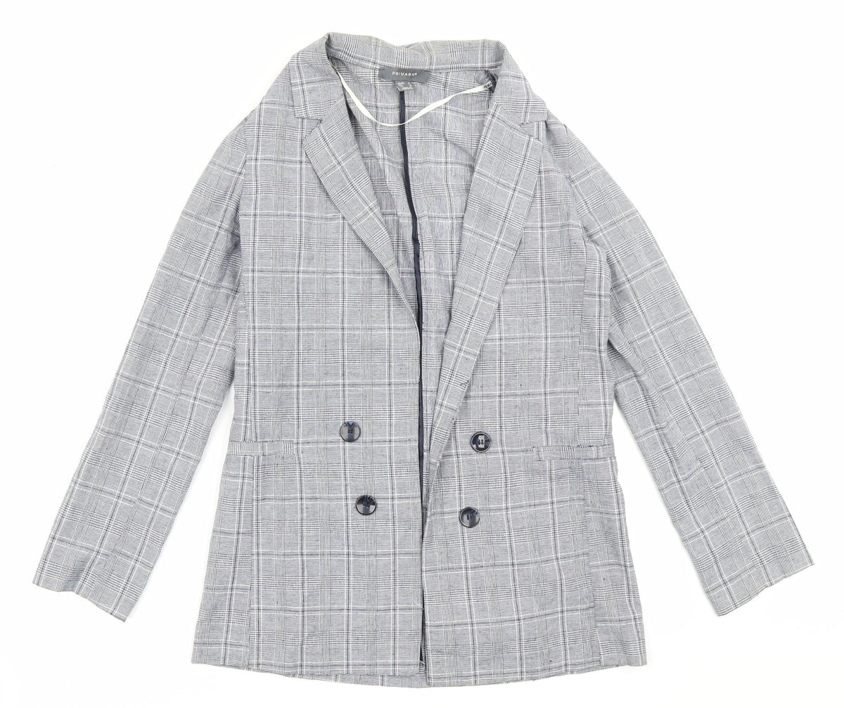Primark Womens Grey Check  Jacket Blazer Size 8