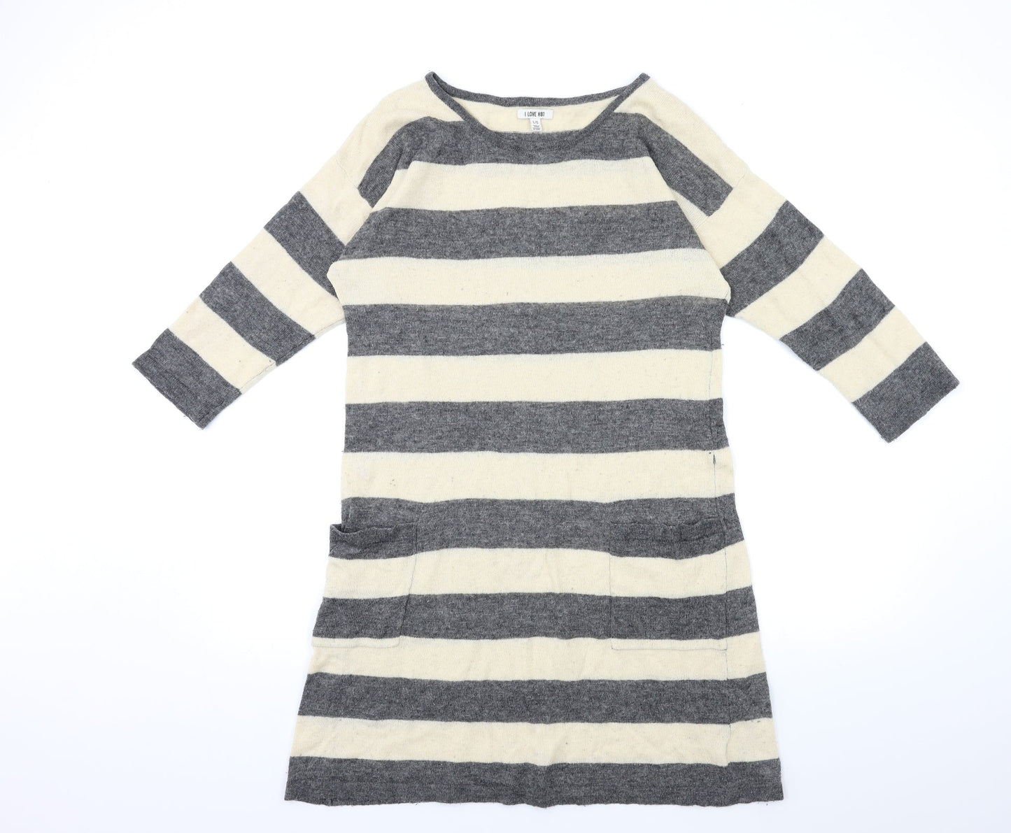 I Love H81 Womens Beige Striped  Jumper Dress  Size L