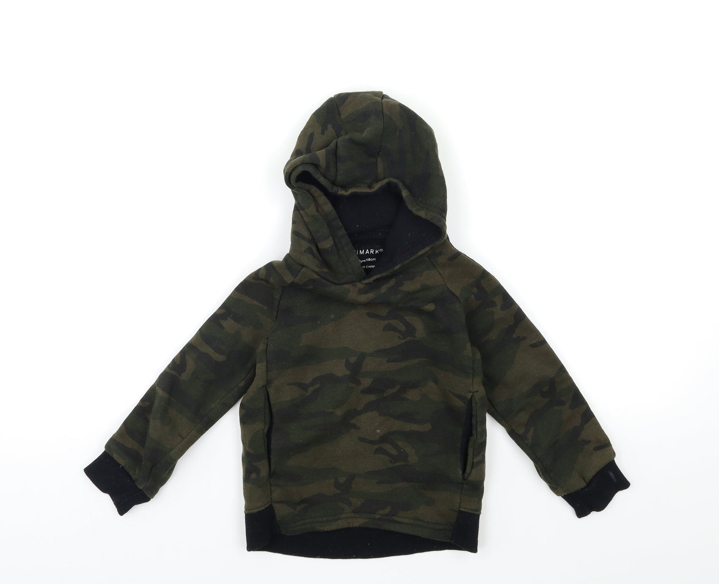 Primark Boys Green Camouflage  Pullover Hoodie Size 2-3 Years