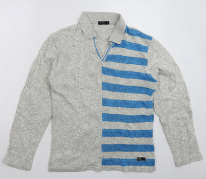 Octave Mens Grey Striped Knit Pullover Jumper Size M