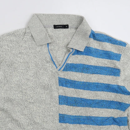 Octave Mens Grey Striped Knit Pullover Jumper Size M