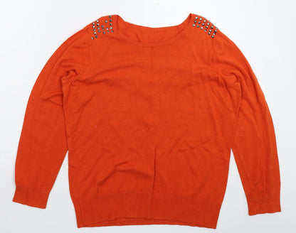 Womens UK Size L Preworn Orange Pullover Jumper