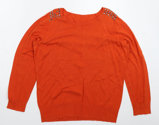 Womens UK Size L Preworn Orange Pullover Jumper