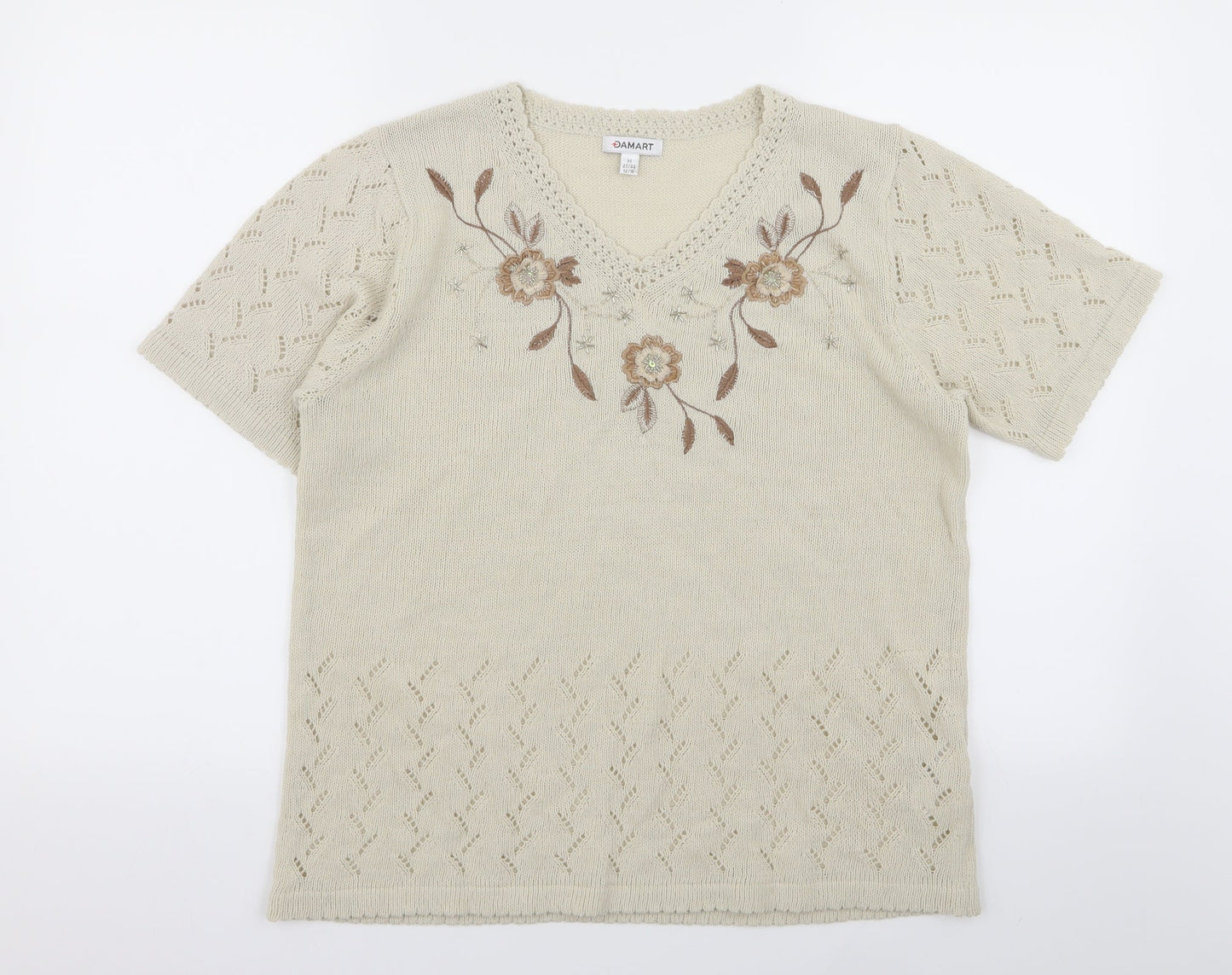 Damart Womens Beige Floral  Basic T-Shirt Size 14