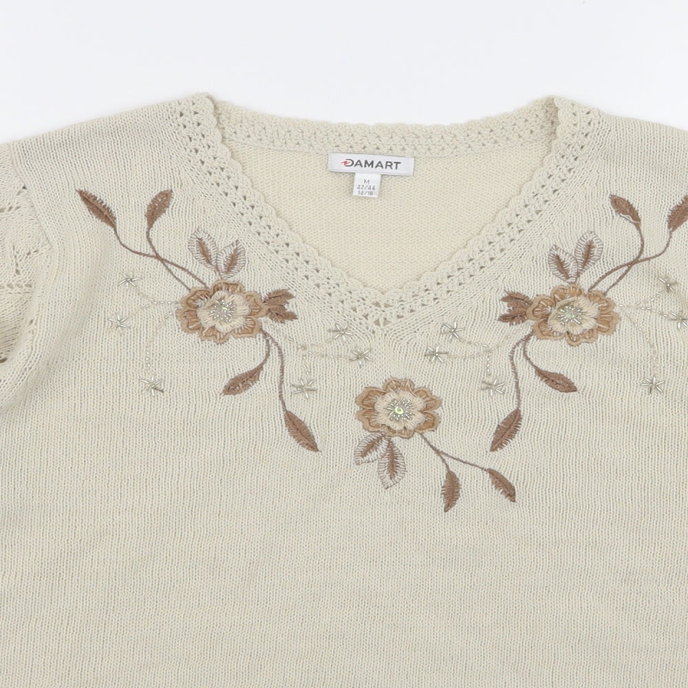 Damart Womens Beige Floral  Basic T-Shirt Size 14