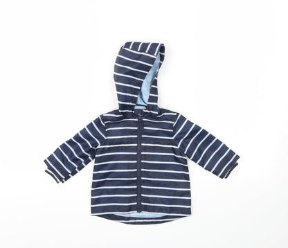 F&F Girls Blue Striped  Basic Coat Coat Size 0-3 Months