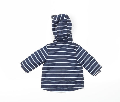 F&F Girls Blue Striped  Basic Coat Coat Size 0-3 Months