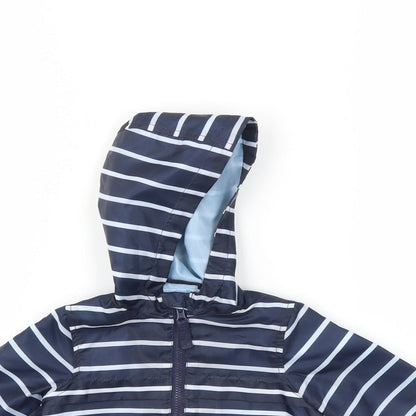 F&F Girls Blue Striped  Basic Coat Coat Size 0-3 Months