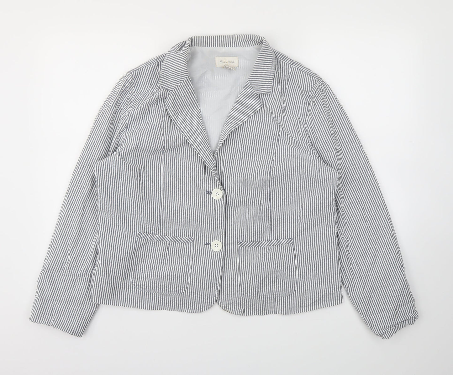 STUDIO  Womens Grey Striped  Jacket Blazer Size 14