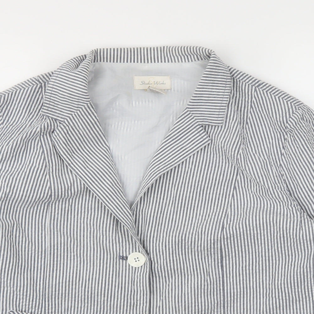 STUDIO  Womens Grey Striped  Jacket Blazer Size 14