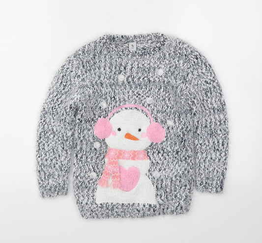 TU Girls Grey Animal Print  Pullover Jumper Size 7 Years