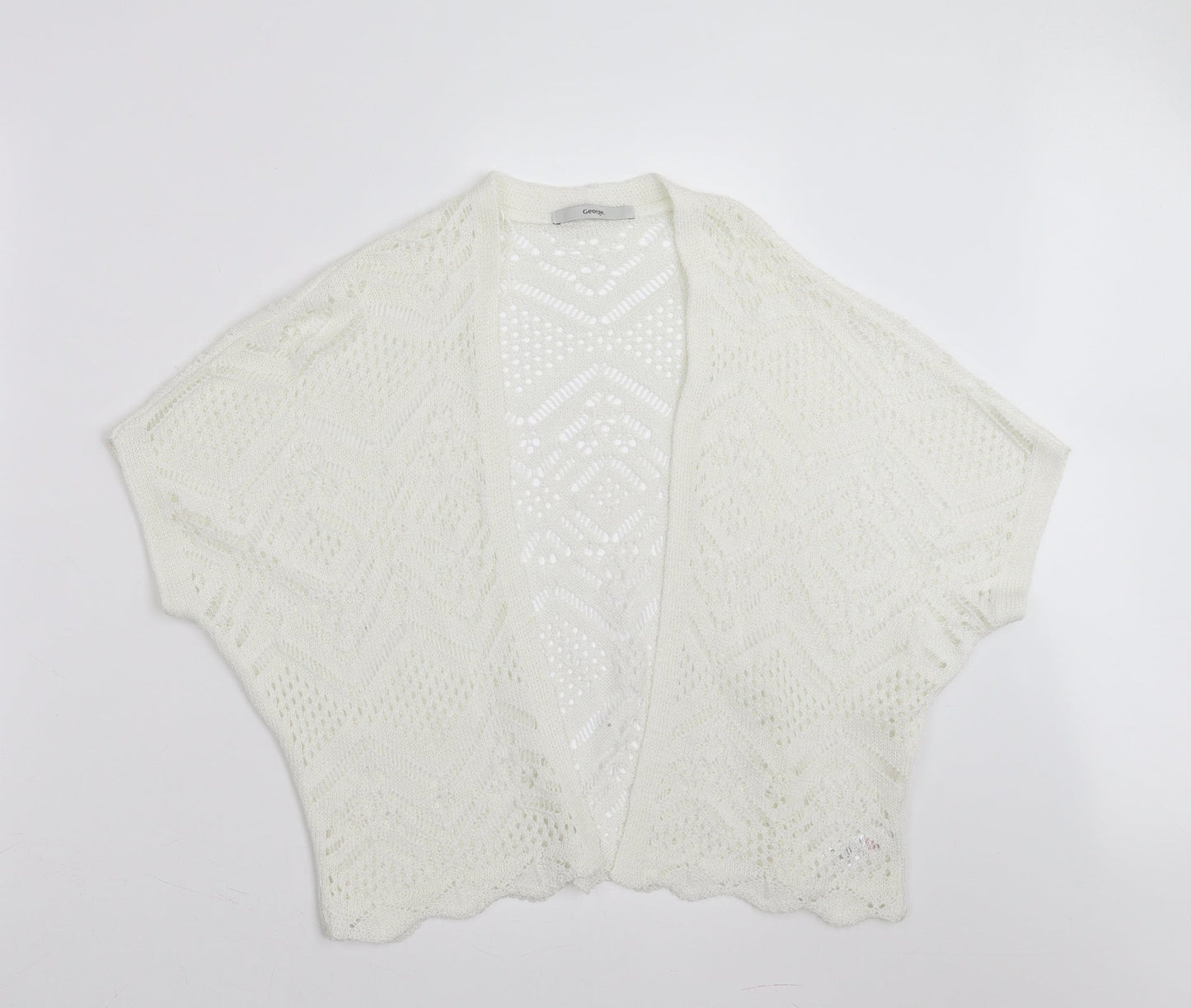 George Womens White Geometric  Shrug Jumper Size S