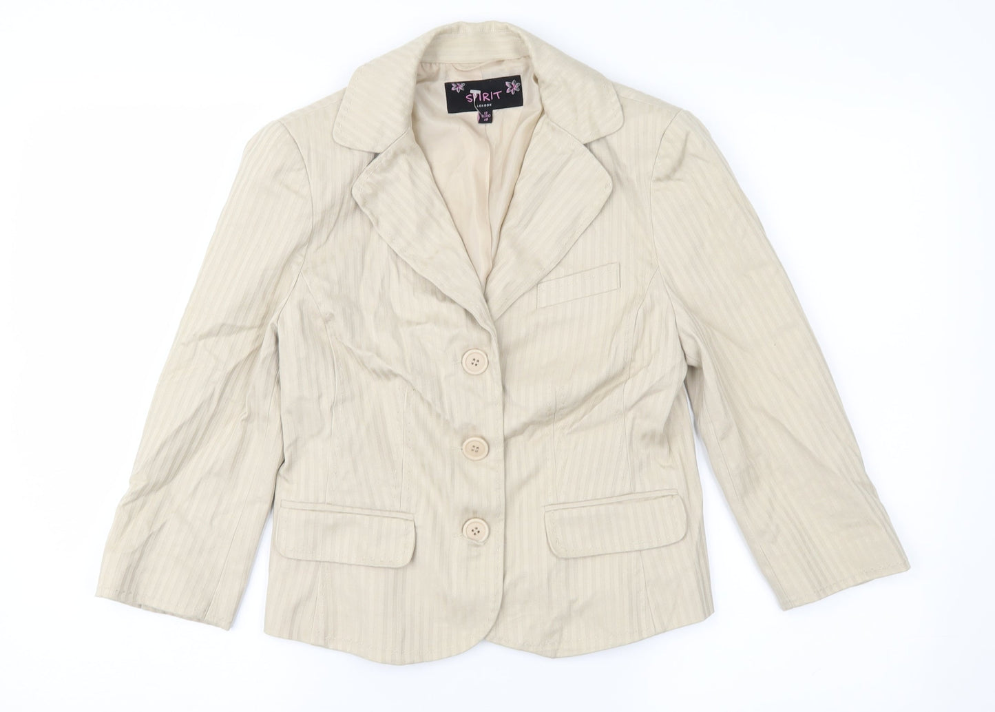 Spirit Womens Beige Striped  Jacket Suit Jacket Size 12