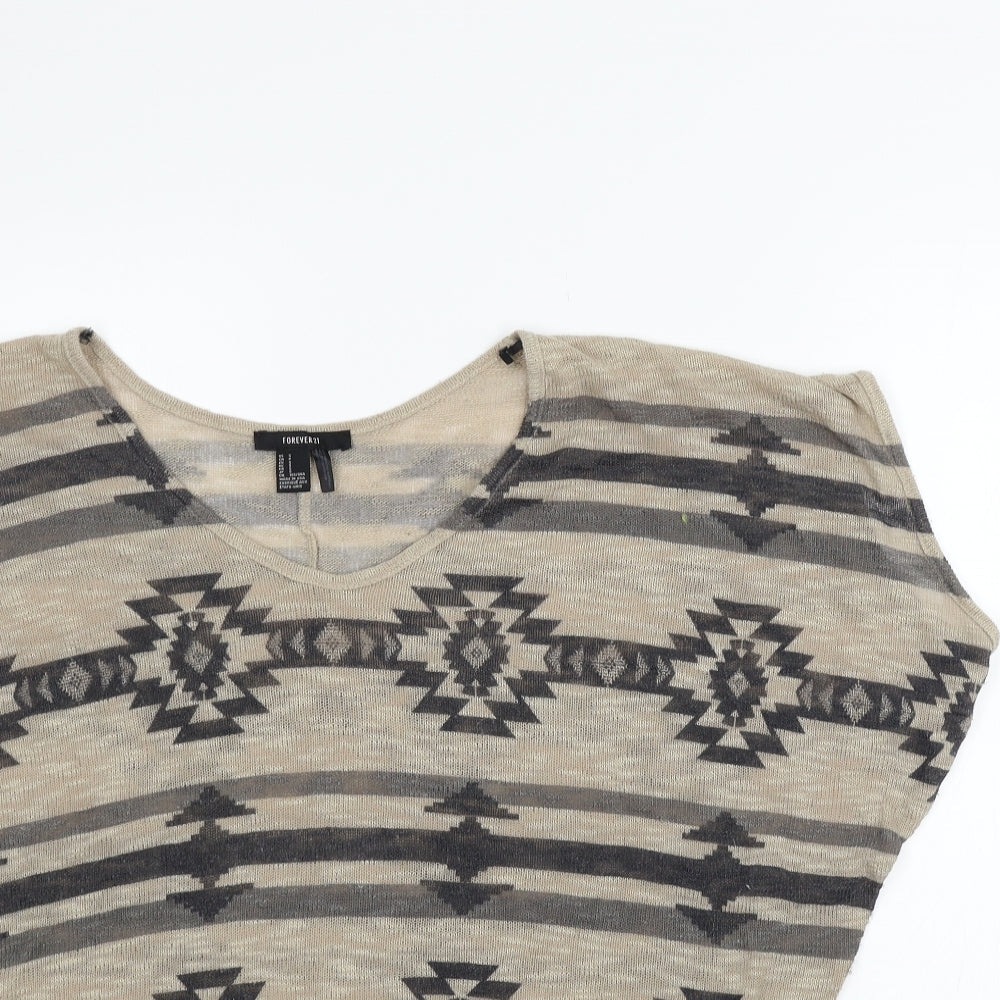 FOREVER 21 Womens Beige Geometric  Pullover Jumper Size S