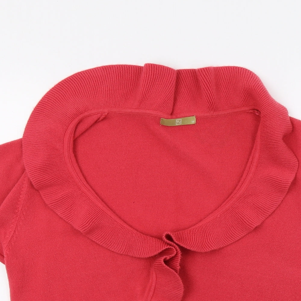 TU Womens Red  Knit Cardigan Jumper Size 14