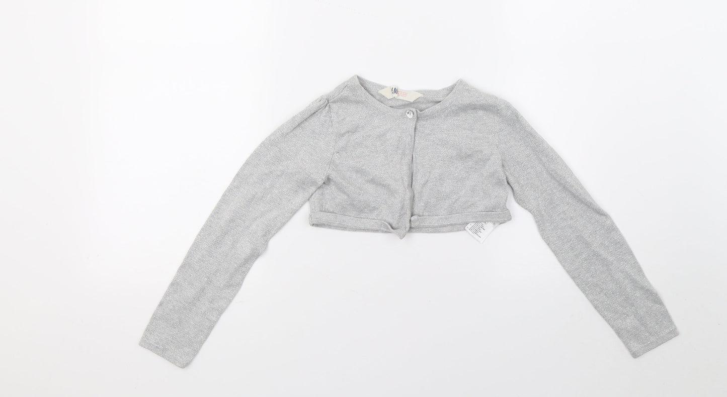 H&M Girls Grey   Cardigan Jumper Size 5-6 Years  - Croped