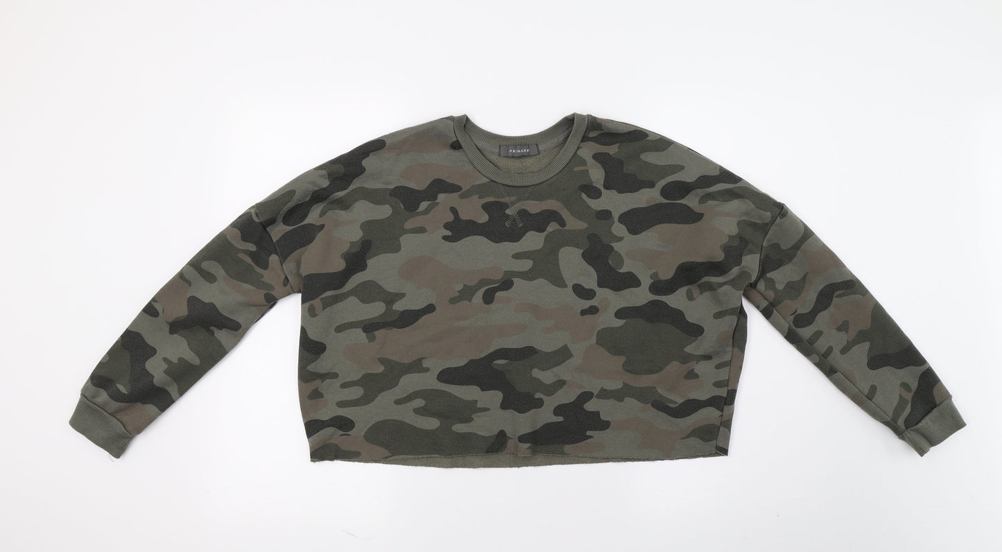 Primark Womens Green Camouflage  Pullover Sweatshirt Size 2XS  - Croped