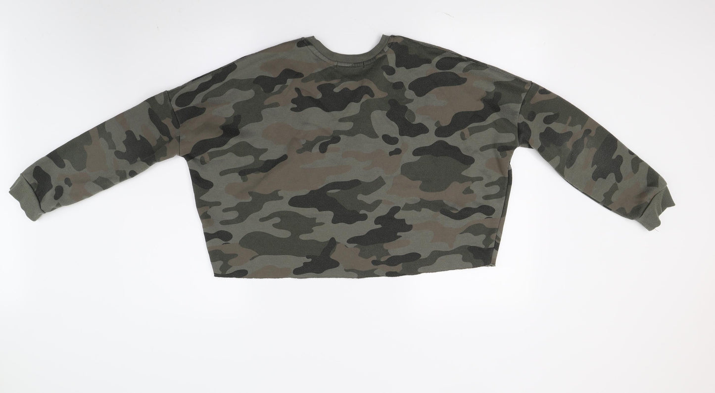Primark Womens Green Camouflage  Pullover Sweatshirt Size 2XS  - Croped