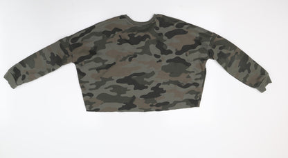 Primark Womens Green Camouflage  Pullover Sweatshirt Size 2XS  - Croped