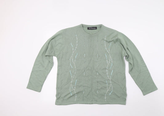 Klassique Womens Green Floral Knit Pullover Jumper Size L
