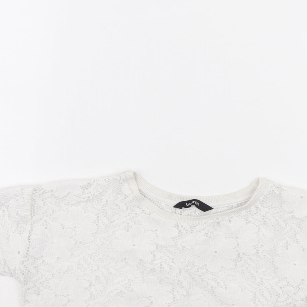 Close-up detail of George girls’ white basic t-shirt, size 6, years