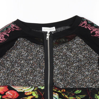 Apricot Womens Black Floral  Full Zip Sweatshirt Size 8