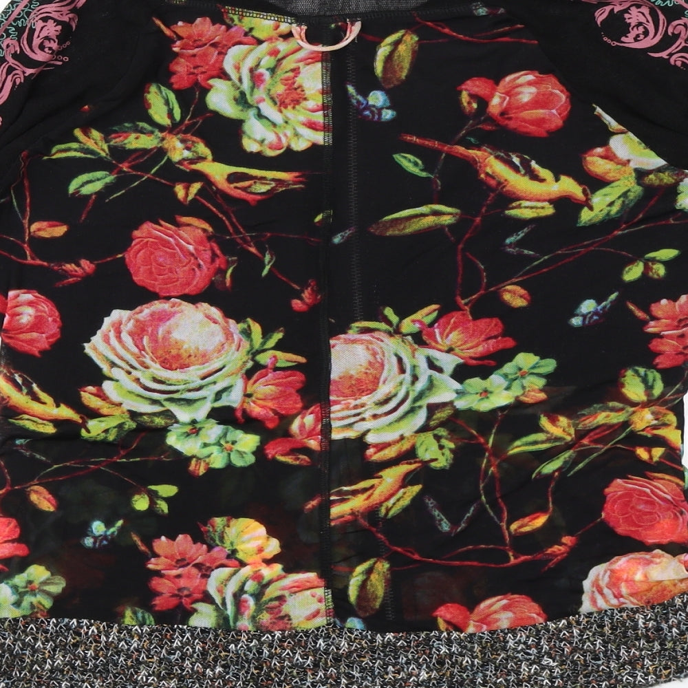 Apricot Womens Black Floral  Full Zip Sweatshirt Size 8