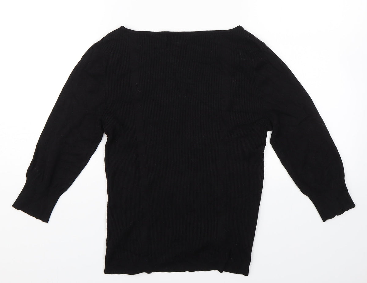 Per Una Womens Black Striped  Basic T-Shirt Size 12