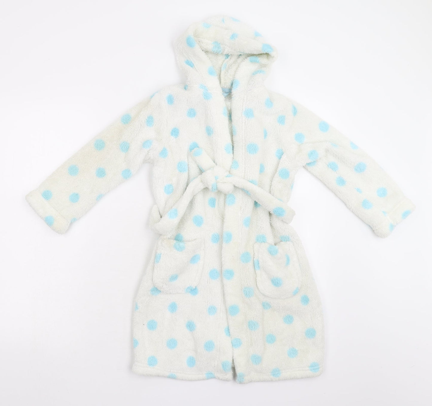 M&S Girls White Polka Dot Fleece  Gown Size 5-6 Years