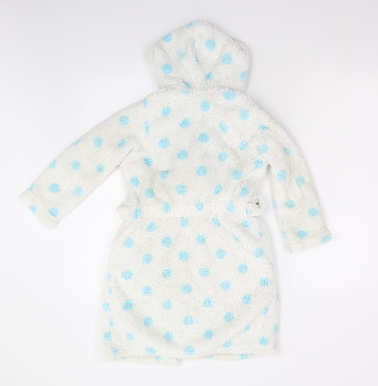 M&S Girls White Polka Dot Fleece  Gown Size 5-6 Years