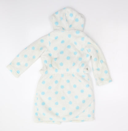 M&S Girls White Polka Dot Fleece  Gown Size 5-6 Years