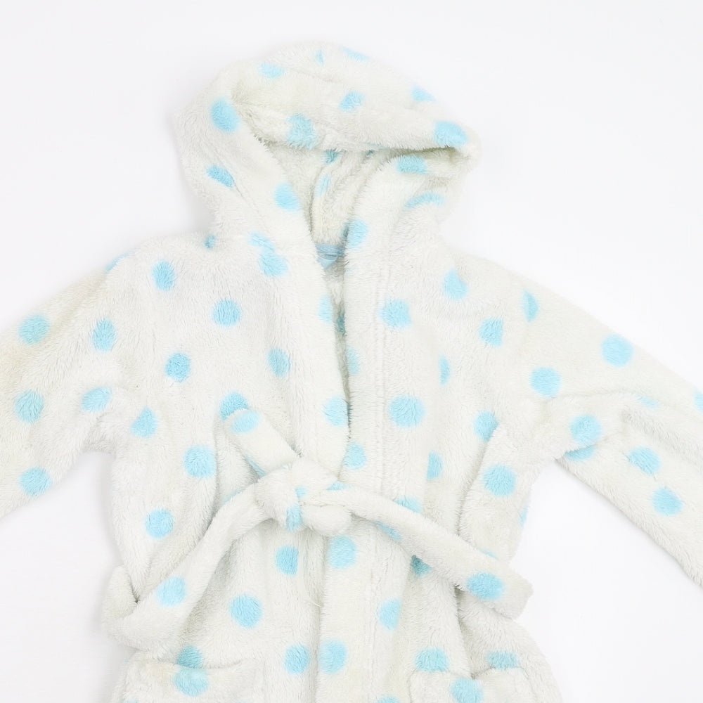 M&S Girls White Polka Dot Fleece  Gown Size 5-6 Years