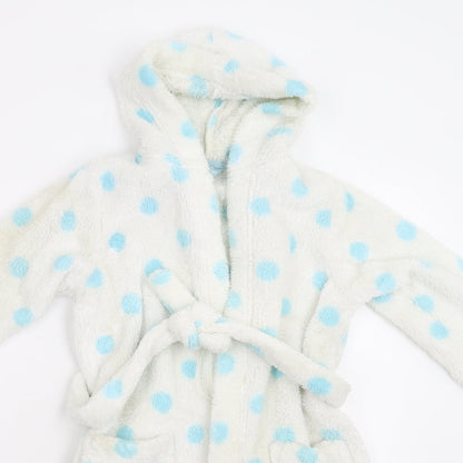 M&S Girls White Polka Dot Fleece  Gown Size 5-6 Years