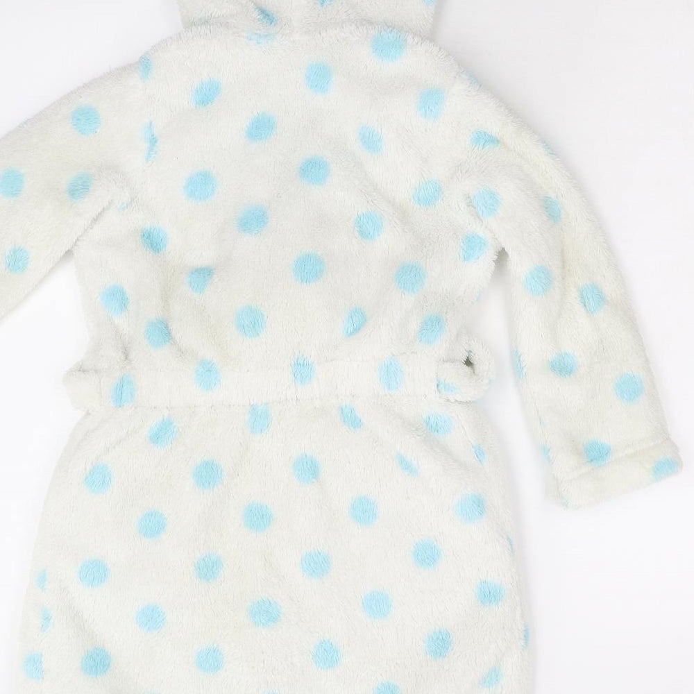M&S Girls White Polka Dot Fleece  Gown Size 5-6 Years