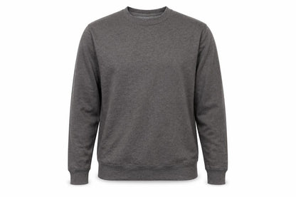 Front view of Just Hoods` men’s grey pullover sweatshirt, size S
