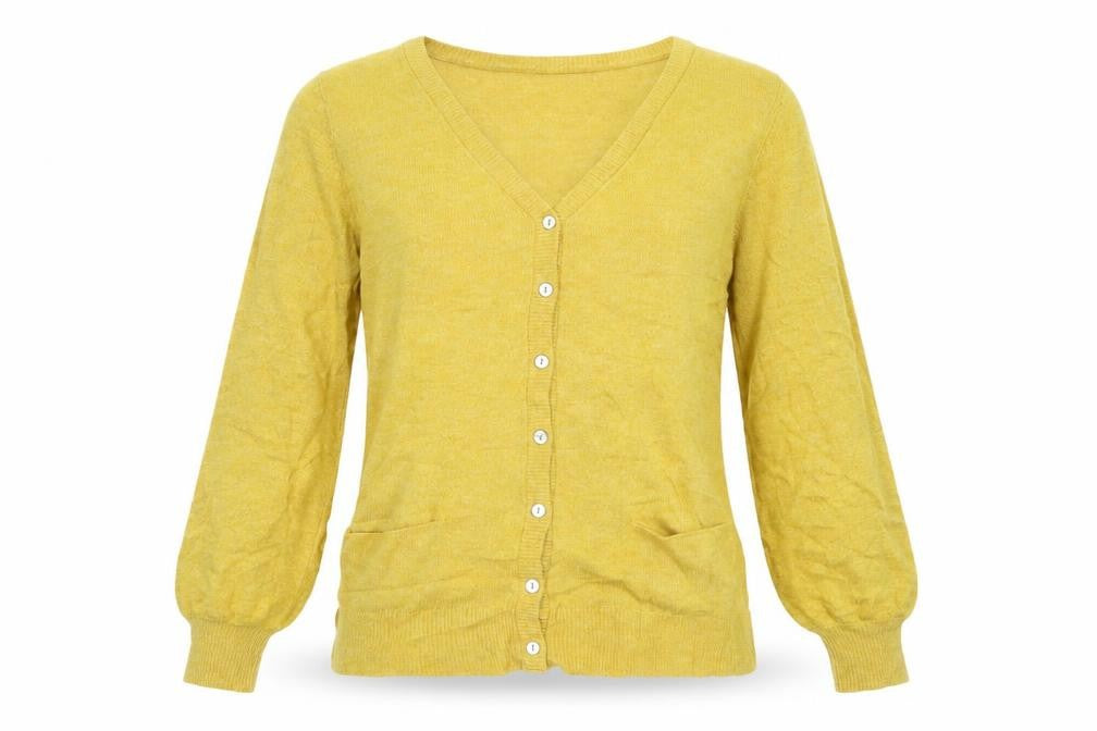 Womens UK Size S Preworn Yellow Cardigan Jumper