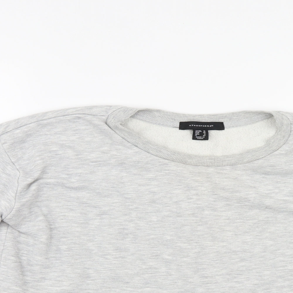 Close-up detail of Atmosphere women’s grey pullover sweatshirt, size UK 10