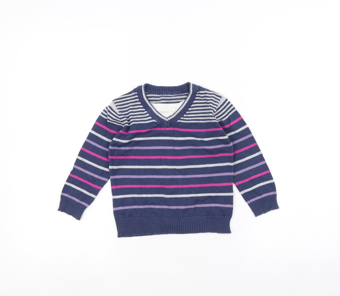 Preworn Girls Blue Striped  Pullover Jumper Size 2-3 Years