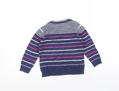 Preworn Girls Blue Striped  Pullover Jumper Size 2-3 Years