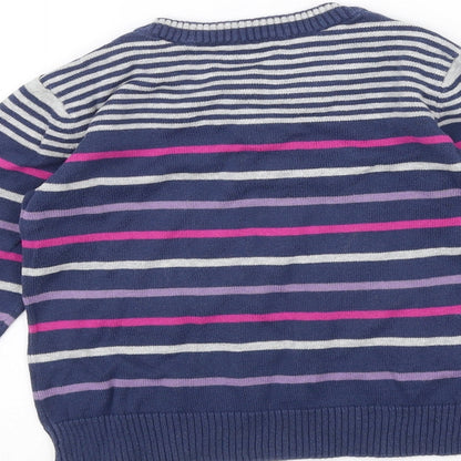Preworn Girls Blue Striped  Pullover Jumper Size 2-3 Years
