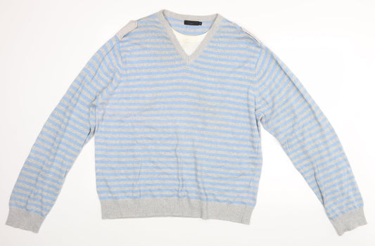 New Look Mens Blue Striped  Pullover Jumper Size XL