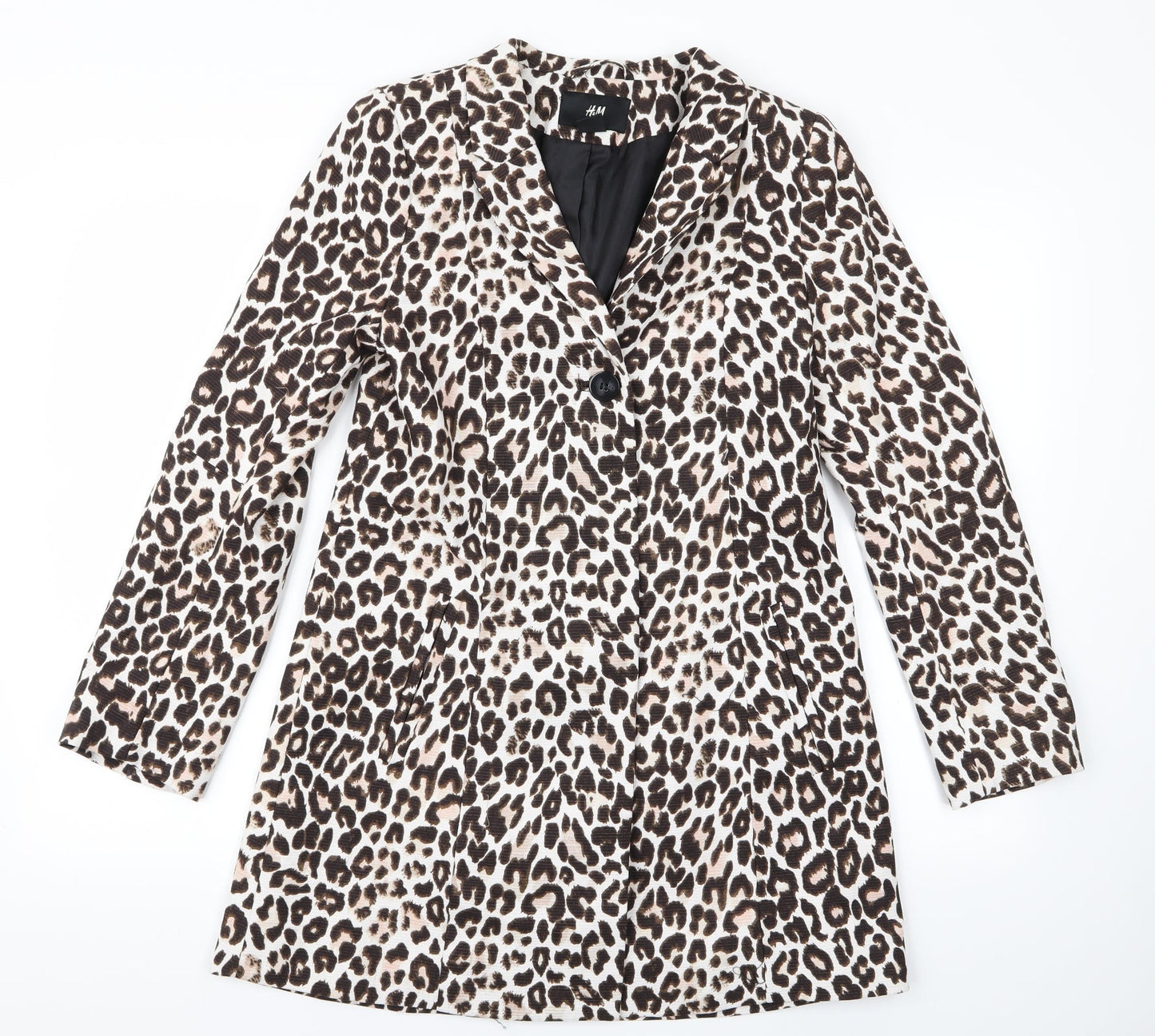 H&M Womens Beige Animal Print  Overcoat Jacket Size 4
