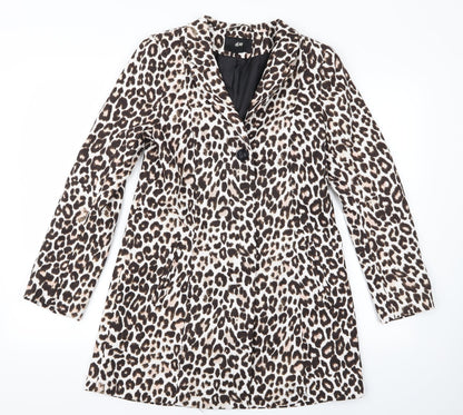 H&M Womens Beige Animal Print  Overcoat Jacket Size 4
