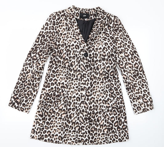 H&M Womens Beige Animal Print  Overcoat Jacket Size 4