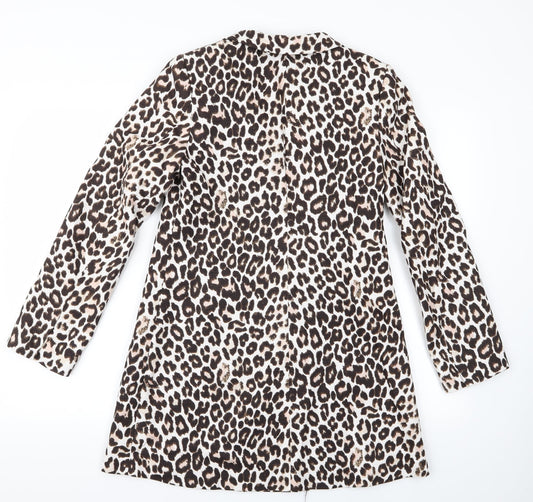 H&M Womens Beige Animal Print  Overcoat Jacket Size 4
