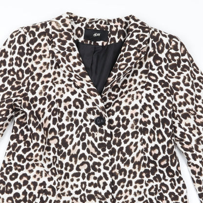 H&M Womens Beige Animal Print  Overcoat Jacket Size 4